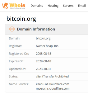 Registro del dominio bitcoin.org